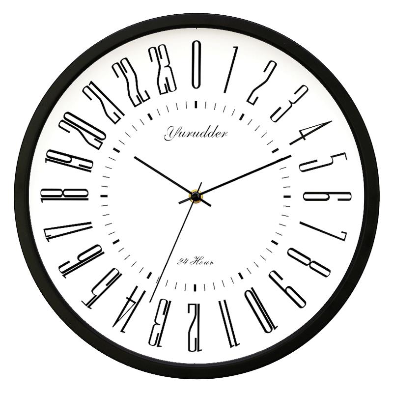 12英寸时钟圆形金属时尚简约现代24小时石英钟表挂钟客厅创意