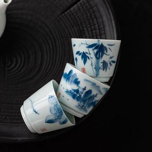 手绘茶杯青花瓷个人茶盏釉下彩陶瓷主人杯家用客杯功夫茶具品茗杯