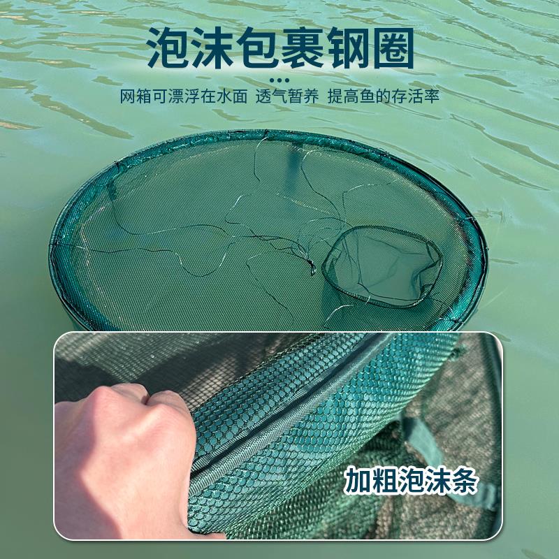 养鱼网箱鱼苗甲鱼大鱼养殖存鱼漂浮鱼护加密大号折叠鱼笼圆形家用