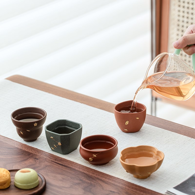 紫砂锔钉五福茶杯套装 高档文创茶具 主人杯品茗杯礼盒
