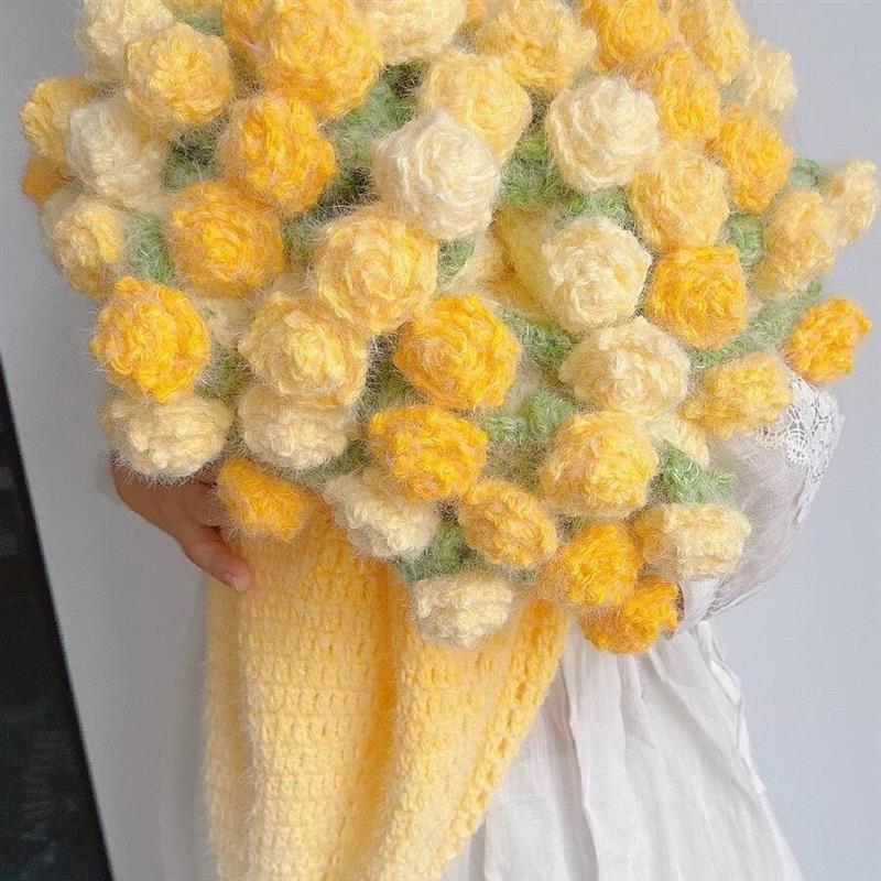 渐变玫瑰花束毯子diy手工编织材料包如织长绒毛线钩针钩织花束毯