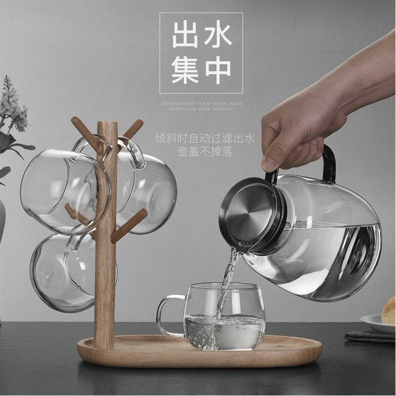 大容量冷水壶家用凉水壶耐高温泡茶壶北欧创意客厅耐热玻璃杯套装