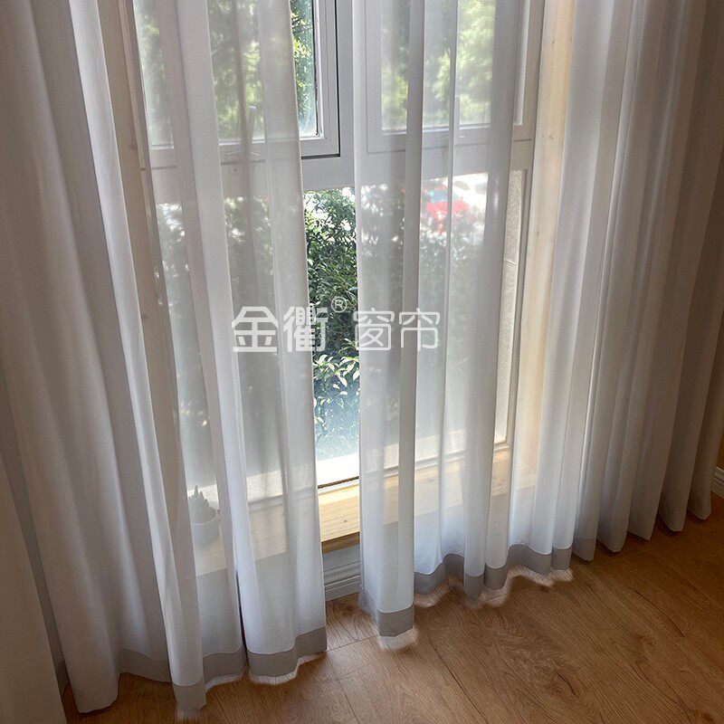 金衢窗帘 加密浅灰色绸缎雪纺透光纱帘 客厅阳台卧室防勾垂坠窗纱