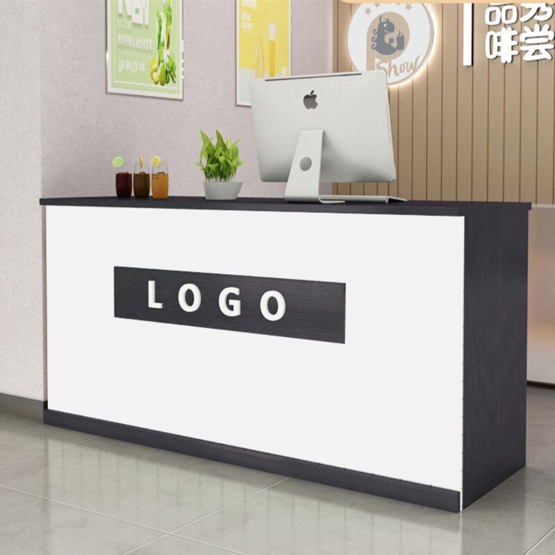 新款奶茶店吧台收银台前台接待台蛋糕店小店铺简约商用实木隔层柜
