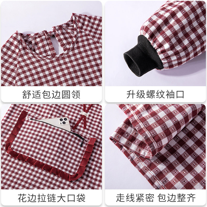 加厚棉布罩衣家用厨房做饭长袖围裙女时尚干活防污反穿带袖工作服