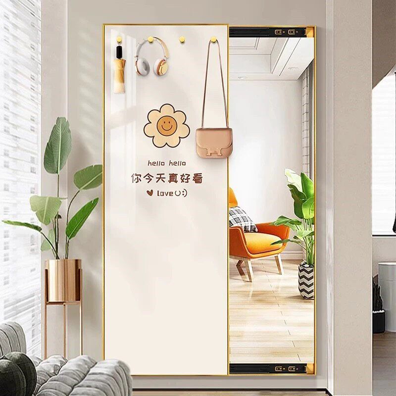 新款极简风格隐藏式全身镜可推拉试衣镜玄关镜子装饰画带挂钩挂画