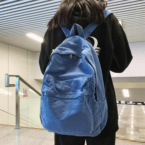 ins风书包女韩版高中学生日系复古帆布双肩包大学生古著感揹包女