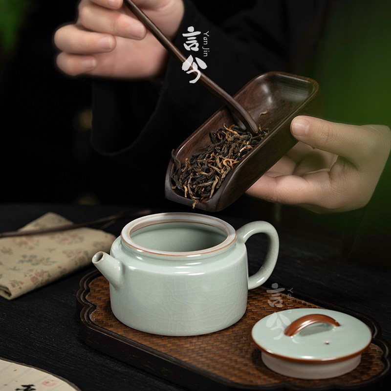 汝窑汉瓦壶大口径功夫茶壶开片可养陶瓷泡茶壶家用中式精密工艺壶