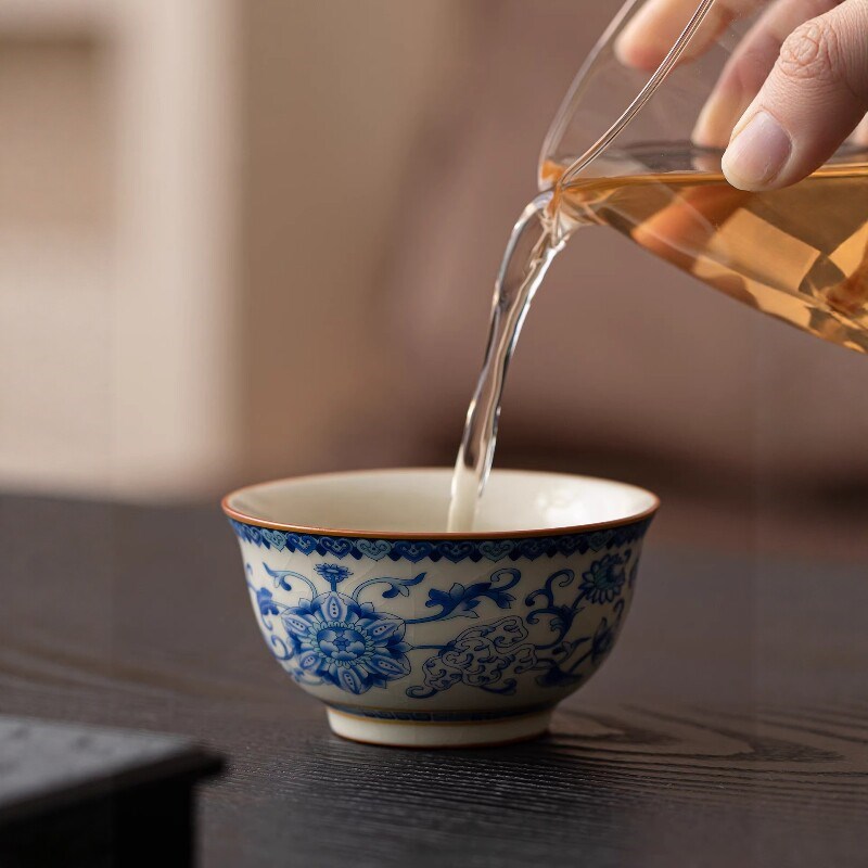 高档陶瓷品茗杯个人专用茶杯单杯可开片汝窑主人杯功夫茶具送礼盒