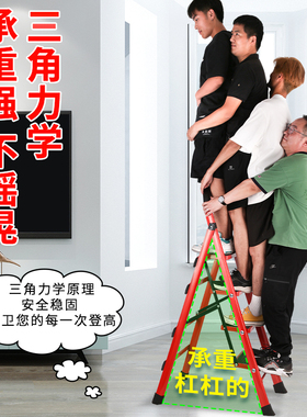 梯子家用人字梯折叠伸缩加厚楼梯铝合金爬梯乔迁之喜红色步梯踏步