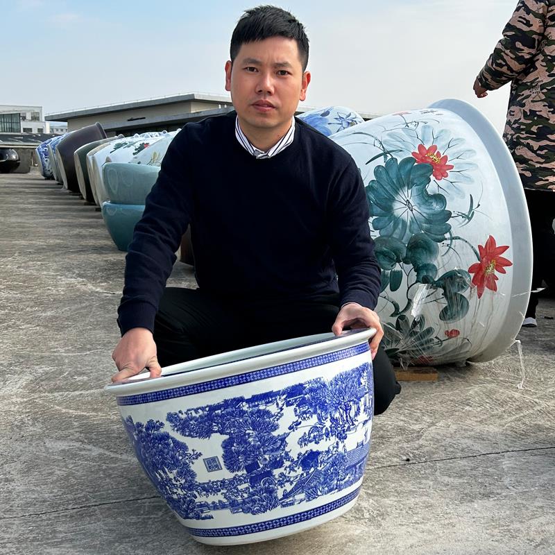 景德镇陶瓷青花大缸家用睡莲荷花盆室外养乌龟鱼缸种树缸庭院水缸