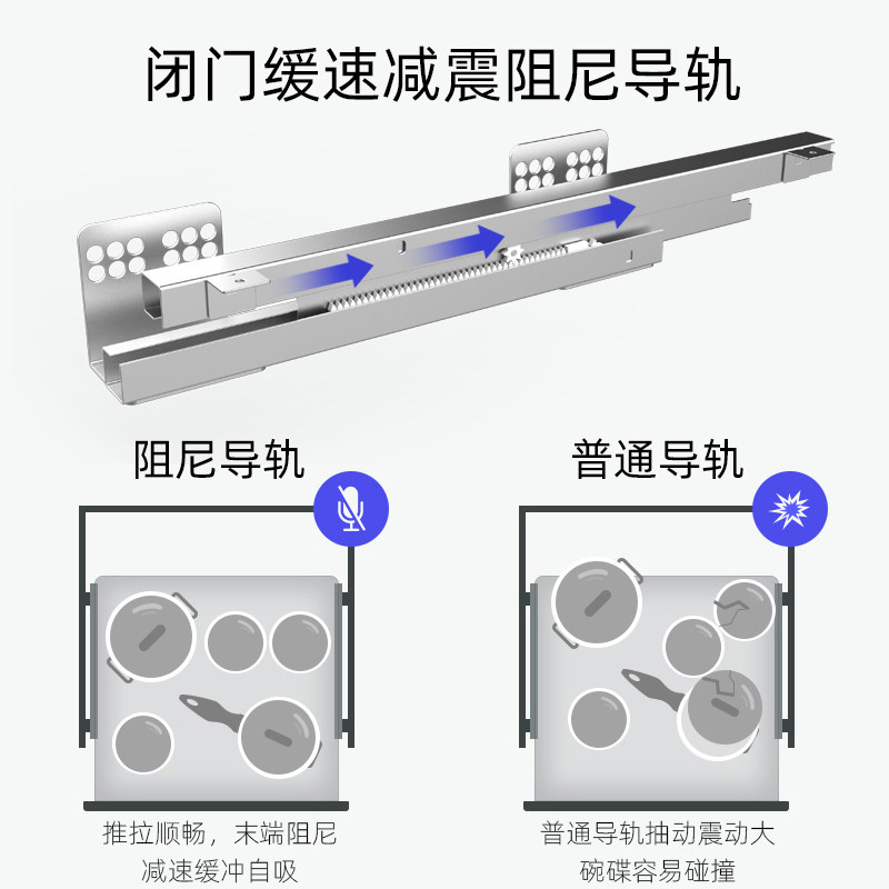 304不锈钢双层加深拉篮厨房橱柜调味品蓝开门抽屉式碗碟盘架阻尼