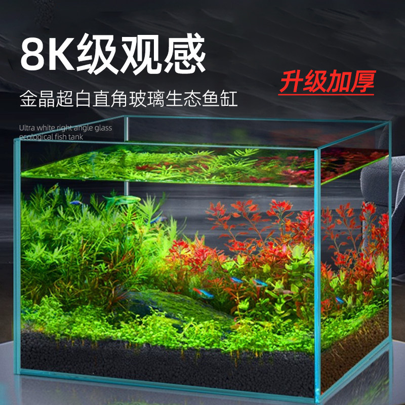 金晶五线超白玻璃中大型鱼缸定制溪流造景客厅长方形裸缸乌龟缸