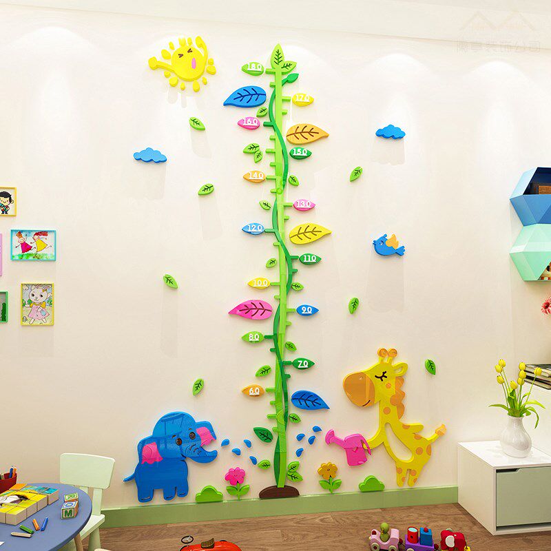 树芽宝宝身高贴3D亚克力立体墙贴幼儿园身高尺儿童房墙纸贴画