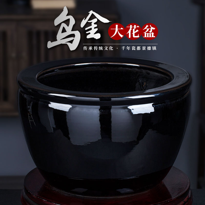 景德镇奢华亮面乌金大花盆荷花睡莲陶瓷盆水培养鱼缸土培绿植树盆