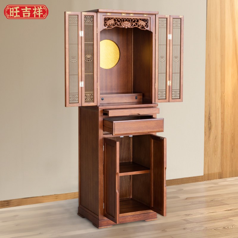 财神爷柜子实木佛龛新中式立柜带门神龛现代供佛柜观音家用供奉柜