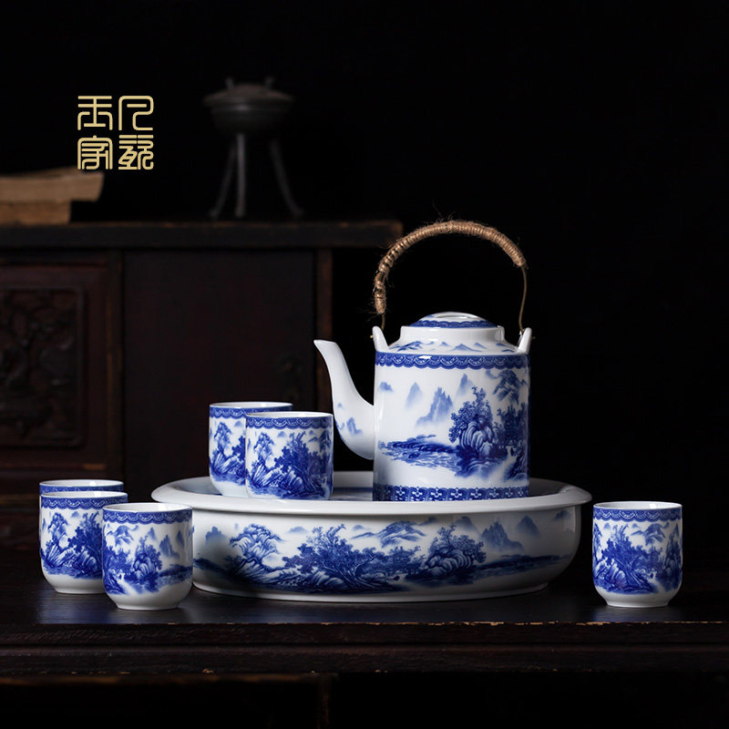 茶具套装家用景德镇中式青花瓷客厅功夫茶杯陶瓷茶壶带茶盘套装