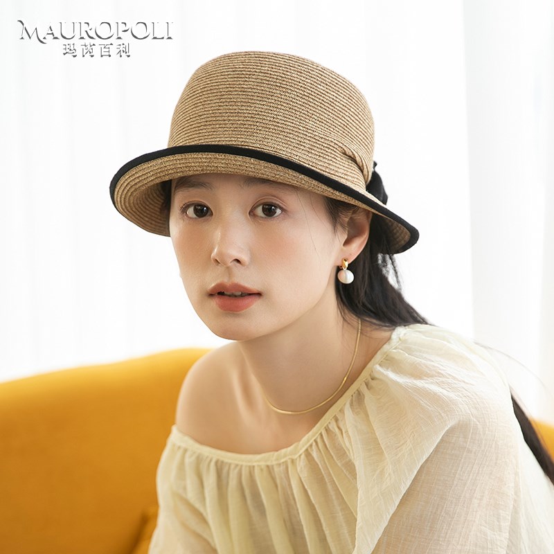 法式卷边草帽女夏季2025新款时尚草编防晒遮阳帽出游可折叠太阳帽