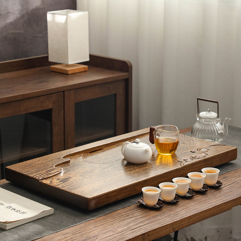 原木整块鸡翅木家用茶盘茶海功夫茶具天然实木大小号排水茶托台