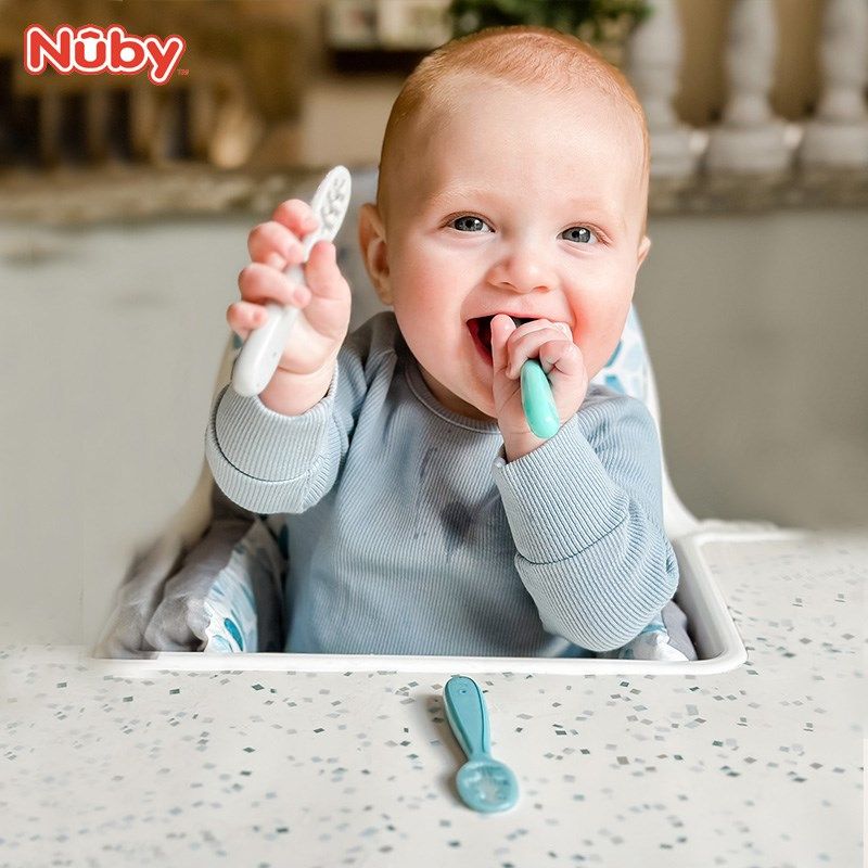 Nuby努比婴儿辅食勺硅胶沾勺宝宝训练自主进食勺宝宝训练勺餐具
