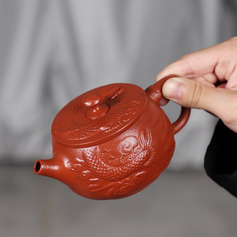 宜兴紫砂茶壶茶具全手工泡茶壶橘皮朱泥祥龙汉瓦壶泡茶专用凤鸣壶