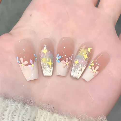 新款春日花朵猫眼穿戴甲