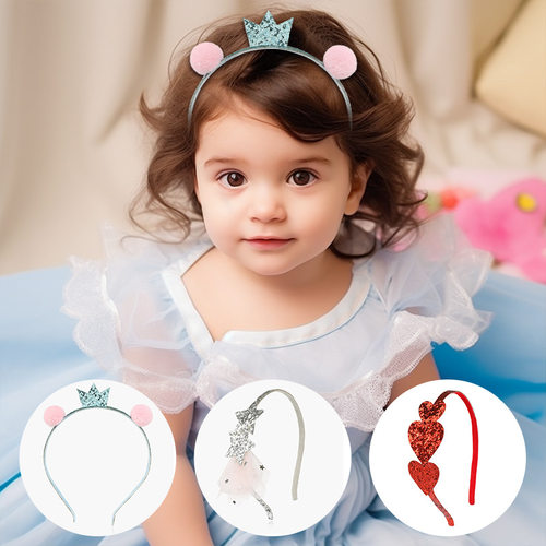 情人节儿童发箍大红色 闪粉红爱心毛球皇冠发箍 甜美女童头箍发饰