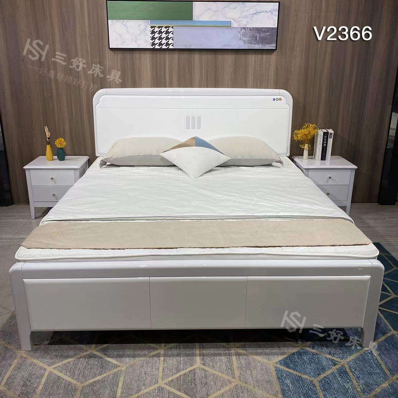 奶油风白色现代简约全实木床1.8米轻奢主卧室双人床1.5橡木储物床