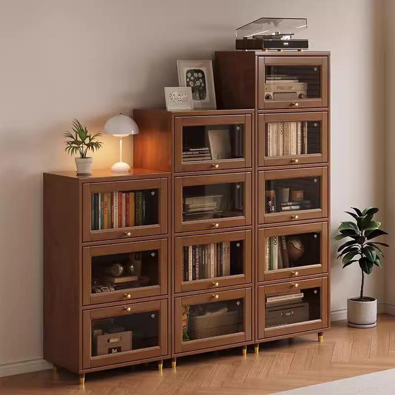 防尘实木书柜书架带玻璃门大容量斗柜收纳储物柜客厅展示柜置物架