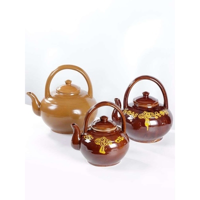 仿古老式饭店茶壶家用大号三皮罐凉茶壶怀旧陶瓷复古土茶壶中国风