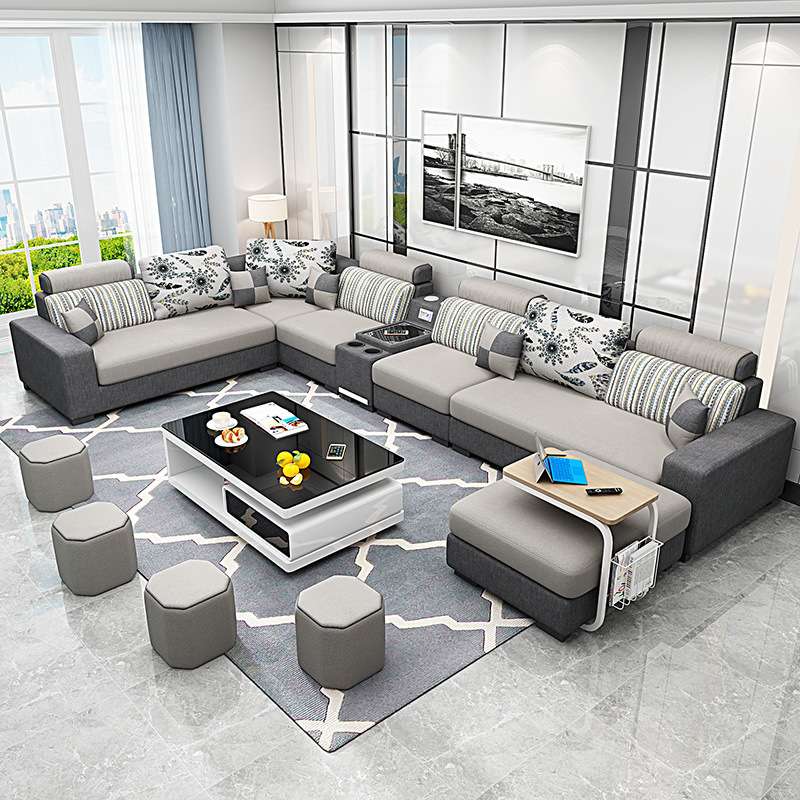 现代简约大小户型布艺沙发客厅家具可拆洗L型U型单人转角沙发组合