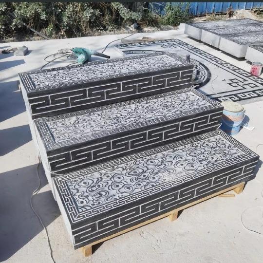 别墅大理石石雕台阶石踏步庭院门口青石祥云浮雕条石阶梯地铺石