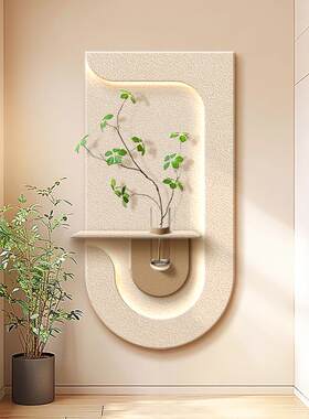水培绿植奶油风玄关装饰画砂岩立体入户走廊过道尽头挂画客厅壁画