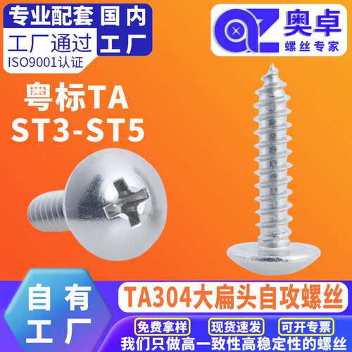 粤标YB-TA304不锈钢十字大扁头自攻 TA十字大伞头自攻尖尾螺丝