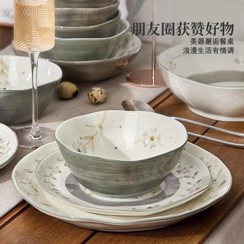 日式陶瓷米饭碗家用2024新款5寸6寸碗特别好看的盘子碗碟套装新款