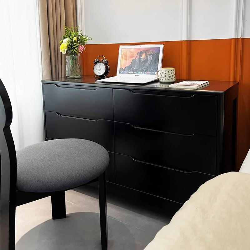 复古实木斗柜现代简约黑色五六九斗柜客厅卧室床尾储物收纳柜靠墙