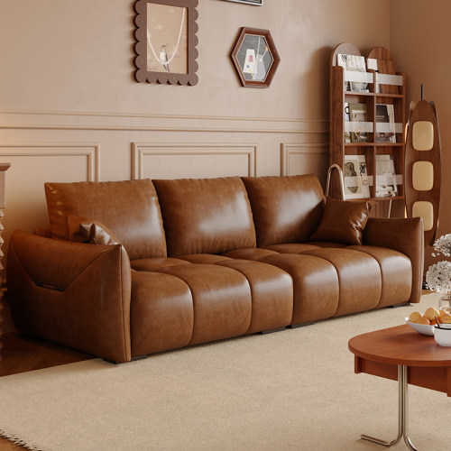 复古油蜡皮布沙发现代简约中古风