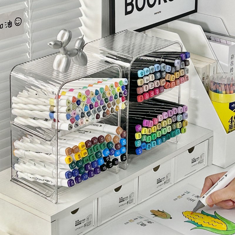 马克笔收b纳盒桌面大容量水彩笔美术画笔置物架创意壁挂式彩铅笔