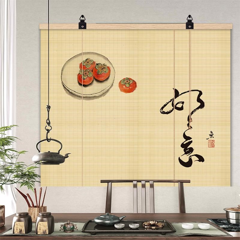 中式复古竹帘挂帘客厅玄关电表箱遮挡帘茶室卷帘窗帘W屏风装饰背