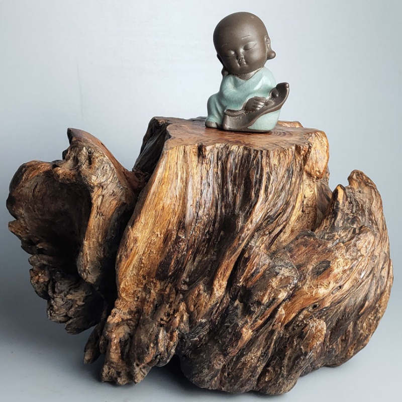 天然根雕摆件枯木松木瘤松t脂黄柏崖柏原生态风化木纯手工底座底