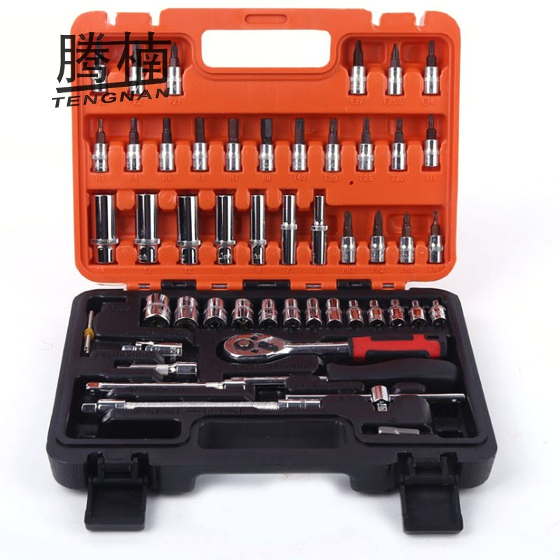 53件汽修工具套装72齿小飞快速棘轮扳手套L筒组套汽车维修五金工