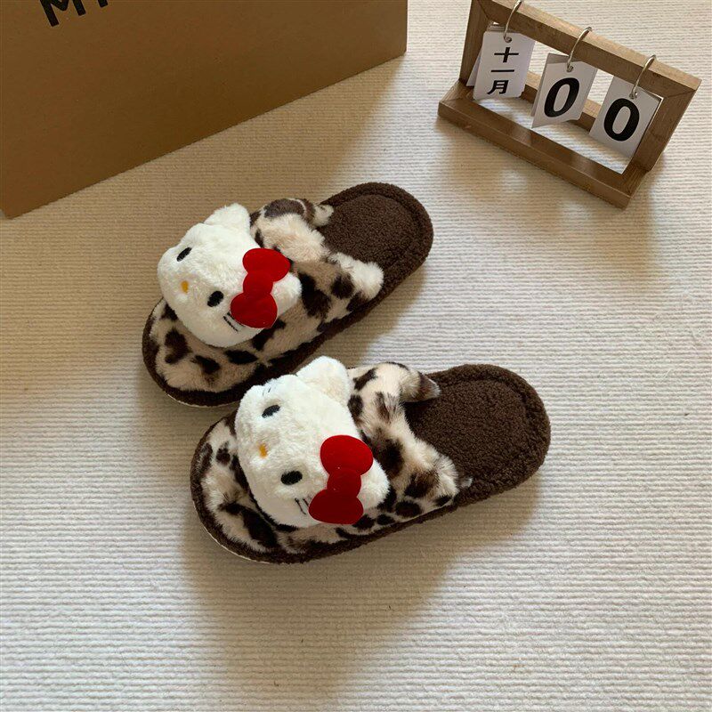 2025新款哈喽kt棉拖鞋女款秋冬季可爱家居室内防滑加绒毛毛拖鞋女