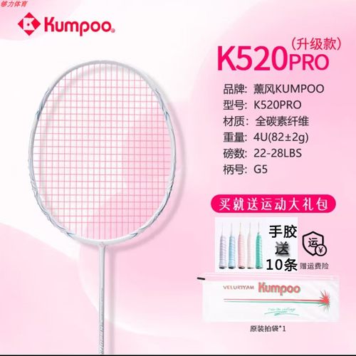 （10条手胶）薰风k520pro羽毛球拍碳纤维超轻4U新手初学专业单拍