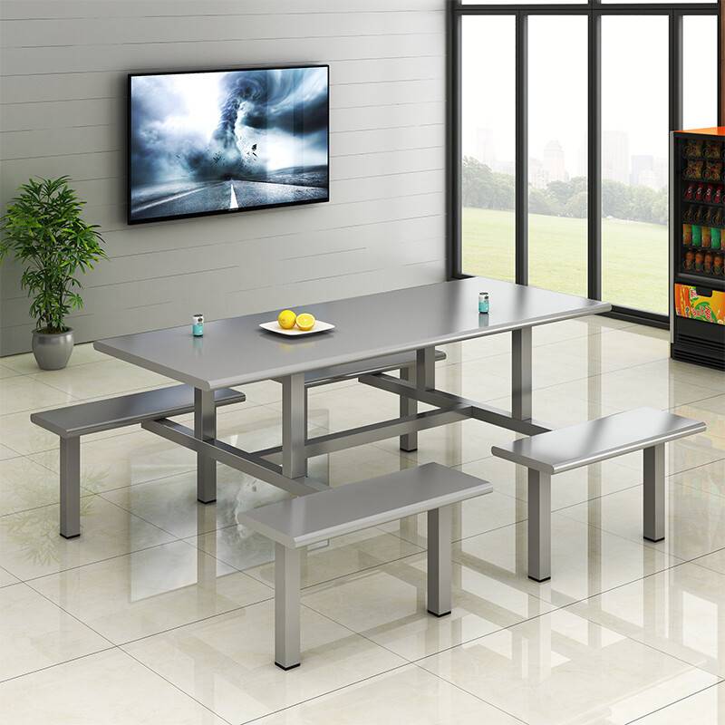 304不锈钢快餐桌学校学生食堂工厂员工饭堂工地连体快餐桌椅组合