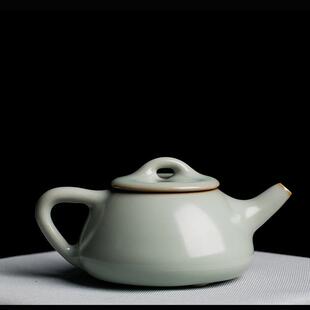手工汝窑茶壶茶具单壶开片可养景德镇原矿陶瓷影青釉壶中式礼盒装