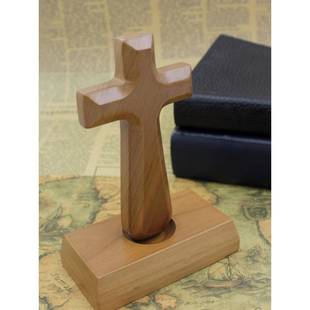 平安礼品实木十字架摆件家装天然榉木书桌办公室装饰品家居摆饰品