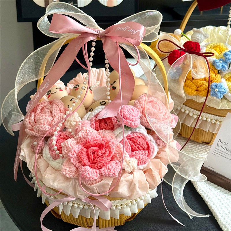 成品月子鸡蛋花篮编织插花篮手提毛线花篮子闺蜜朋友生小孩送产妇