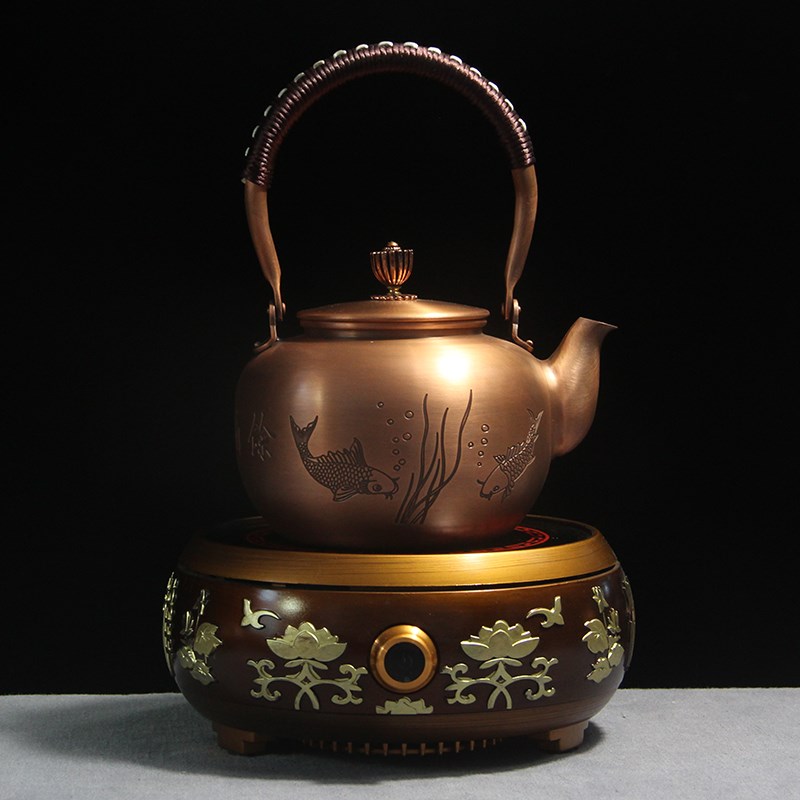 家用铜壶烧水壶茶壶纯铜手工紫铜养生壶复古煮茶器电陶炉铜壶套装