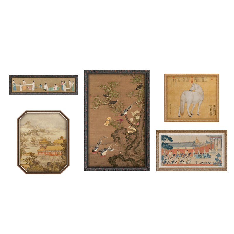 法式中国风装饰画南洋复古客厅挂画古风组合壁画高山流水八角墙画