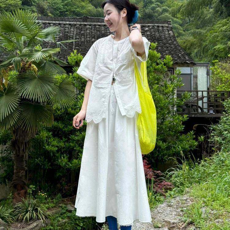 独超好看白色衬特衫短袖女上夏季设计小RDL众泡泡袖蕾丝感镂空衬